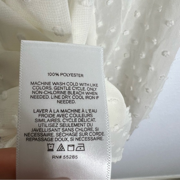 Express Top Women Small Blouse Shirt White Sheer Textured Ruffled Dot B16 - Picture 5 of 10